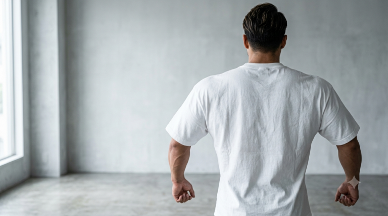 白いTシャツを着た男性の背中